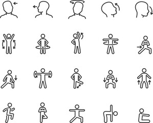 Vector set of warm-up and stretching exercise line icons. Pixel perfect.