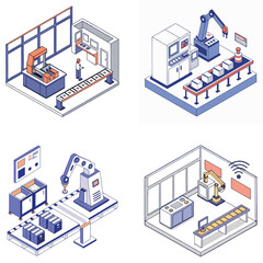 Realistic Isometric 3D Smart Factory with Advanced Robotics and Automation