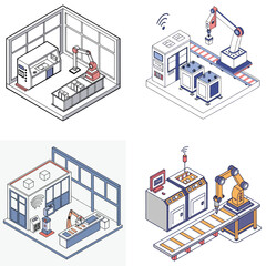 Realistic Isometric 3D Smart Factory with Advanced Robotics and Automation