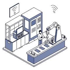 Realistic Isometric 3D Smart Factory with Advanced Robotics and Automation