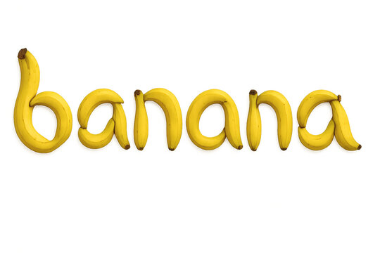 Banana word formed with fruit in playful yellow layout