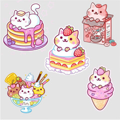 cat and Desserts,food ,vetgetable,fruit illustration