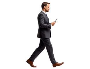 Businessman Walking with Smartphone, Side View