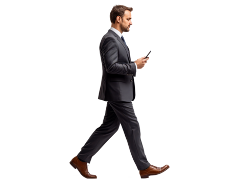 Businessman Walking with Smartphone, Side View - Powered by Adobe
