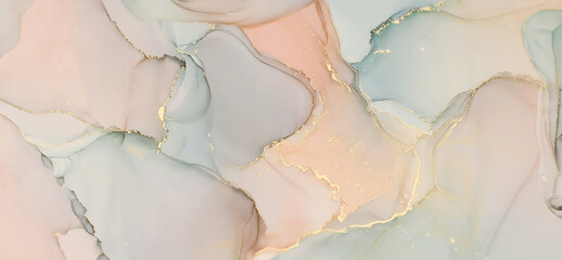 Art wall painting beige and green neutral toned and golden splashes.