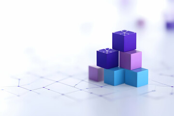 Obraz premium Stack of Colorful Cube Geometric Shapes on White Background with Low Poly Style