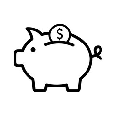 Simple black outline of piggy bank symbolizing saving,finance and money for personal finance blogs,banking sites or in educational materials about saving and budgeting.