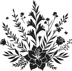 Elegant black Minimalist drawing of flowers with leaves, flower silhouette vector illustration