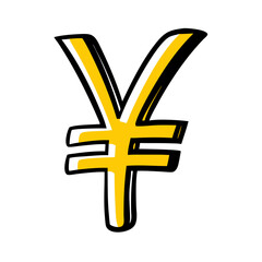 Fototapeta premium hand-drawn style illustration of yellow Yen or Yuan currency symbol with black outline,set on white background for financial blogs,websites about international markets,for educational content about