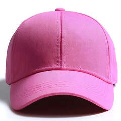 A close up frontal studio shot of a solid pink cap