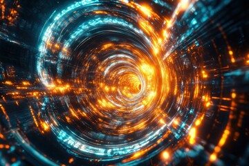 Obraz premium Futuristic Sci-Fi Scene with Swirling Vortex of Energy and Motion on Vibrant Dark Background