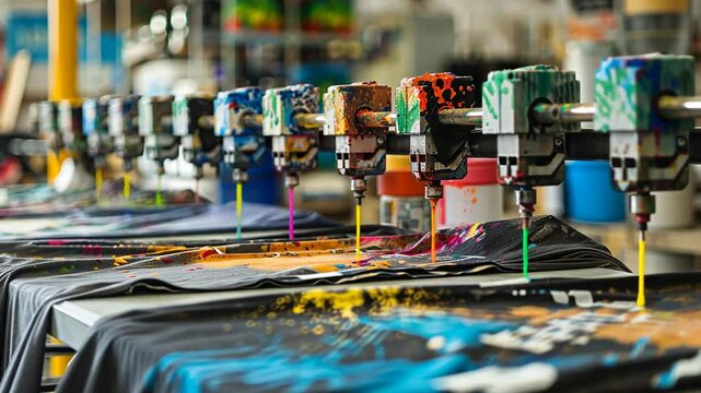 Vibrant T-Shirt Printing Process: Automated Textile Dyeing Machine in Action