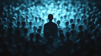Colorful silhouette pf person standing in monochrome crowd of different people,surreal unique and different concept,loneliness in society,shadow,freedom,Love,be yourself,Stand out from the crowd.