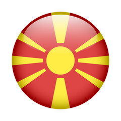 flag of North Macedonia, button round glossy icon