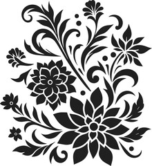 Fototapeta premium Elegant black Minimalist drawing of flowers with leaves, flower silhouette vector illustration
