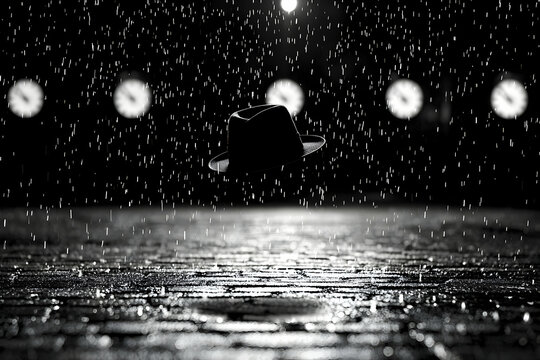 Fototapeta Rainy Night City Street Scene in Black and White