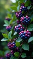 Maqui berry bushes densely packed with purple berries, wildberries, agriculture, harvest