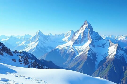 Majestic view of snow-capped peaks under a clear blue sky, landscape, beauty, mountain