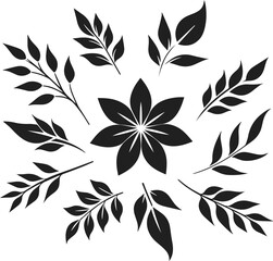 Fototapeta premium leaves and flowers vector art black color, black and white flower