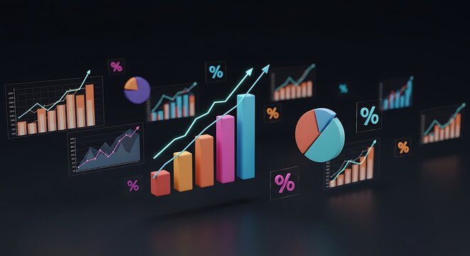 3D Statistical Data Visualization in Futuristic Neon Colors Mathematics and Statistics Awareness Month