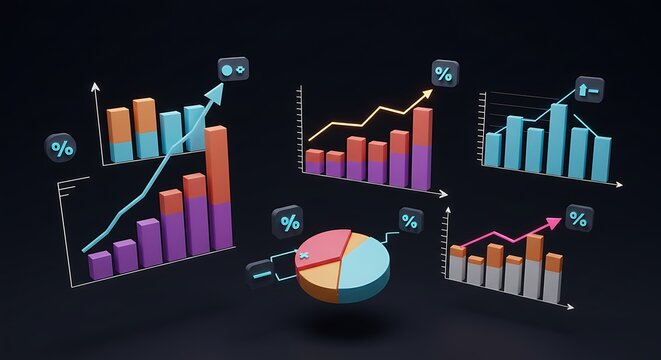 3D Statistical Data Visualization in Futuristic Neon Colors Mathematics and Statistics Awareness Month