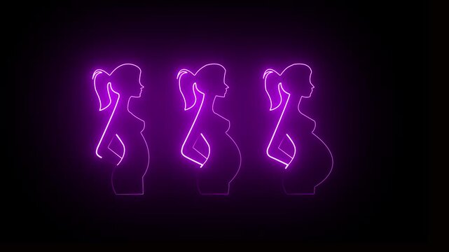 abstract Glowing neon pregnancy stage icon animation is the simple best object on black background. 4k motion graphic video.