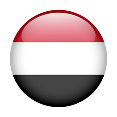 flag of Yemen, button round glossy icon