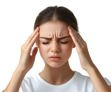 young woman with headache isolated on white