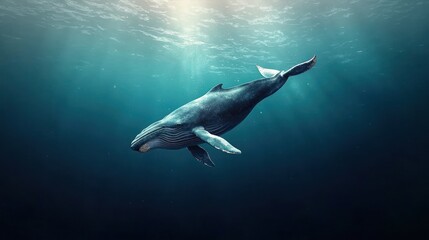 Fototapeta premium Majestic whale swimming in deep ocean