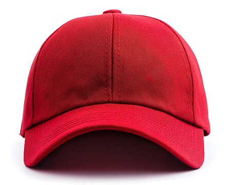 A vibrant red baseball cap displayed against a white background - Powered by Adobe