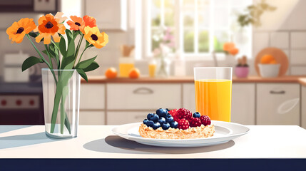 healthy breakfast with muesli and fruits and berries. Vector illustration 
