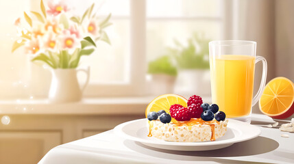 healthy breakfast with muesli and fruits and berries. Vector illustration 