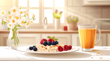 healthy breakfast with muesli and fruits and berries. Vector illustration 