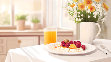 healthy breakfast with muesli and fruits and berries. Vector illustration 