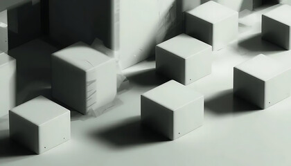 Obraz premium Geometric Cubes Arrangement in a Minimalist Abstract Design and Light Shadows