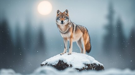 Obraz premium Majestic wolf on snowy peak (1)