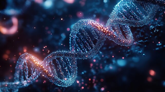Microscopic illustration of DNA double helix structure, highlighting gene silencing techniques with RNA interference, antisense oligonucleotides, for genetic research applications