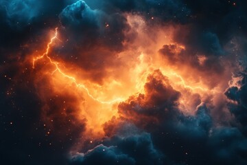 Obraz premium Vibrant electric storm illuminating the cosmic sky with dramatic clouds