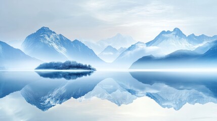 Fototapeta premium Chinese style mountains, rivers, and streams, traditional flower arrangement, grand momentum, Chinese Taoism, blue color scheme, minimalist composition, smooth Danxia landform, realistic lighting, min