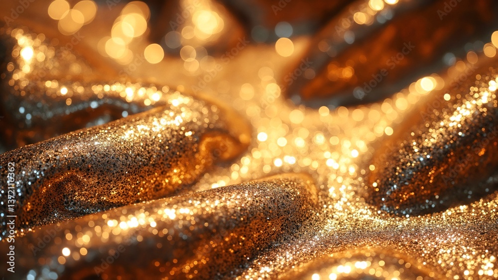 Poster Glimmering Gold and Silver Sequins Creating a Sparkling Abstract Background with Blurred Glints of Light for Artistic Design and Fashion Projects