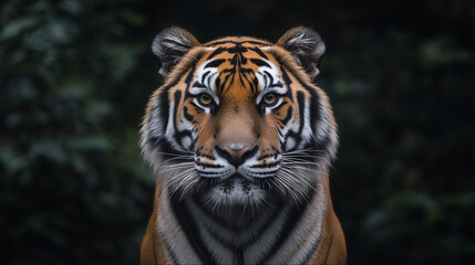 Fototapeta premium Wildlife conservation tiger. Portrait of a tiger in the zoo. Portrait of a Bengal, Siberia tiger. Tiger in the zoo, white tiger head