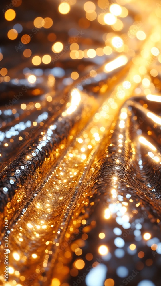 Aufkleber Glimmering Gold and Silver Sequins Creating a Sparkling Abstract Background with Blurred Glints of Light for Artistic Design and Fashion Projects