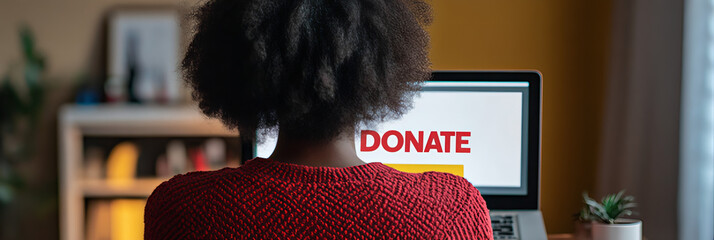 Online Donations person from behind looking at a laptop screen