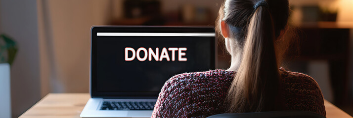 Online Donations person from behind looking at a laptop screen