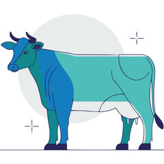 Cow Illustration: a simple cartoon illustration of a cow, with clean lines and a flat design style. It is suitable for various applications.