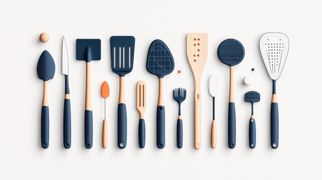 Modern kitchen utensils collection, various tools
