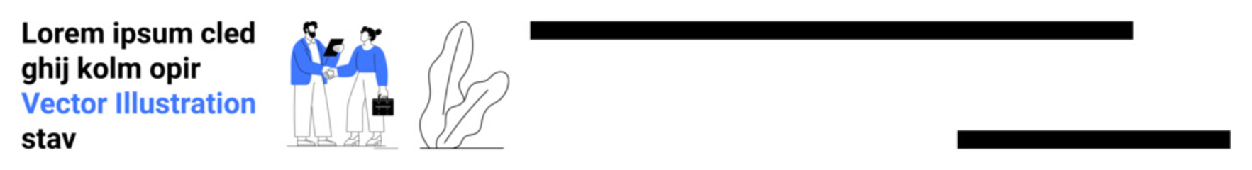 Two professionals in blue attire analyzing work details with a folder and briefcase beside a plant. Ideal for teamwork, business planning, corporate strategy, project management, collaboration