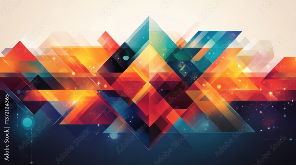 Poster Abstract geometric art with vibrant colors and glowing shapes creates a dynamic and modern design ideal for backgrounds.