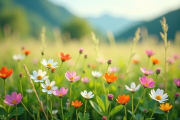 Delicate wildflowers & grasses, continuous design , country, print, illustration