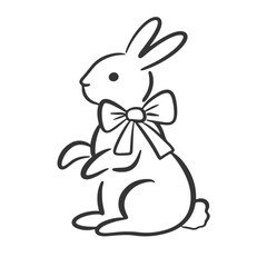 Hand Drawn Bunny. Whimsical Rabbit Line Art Sketch
